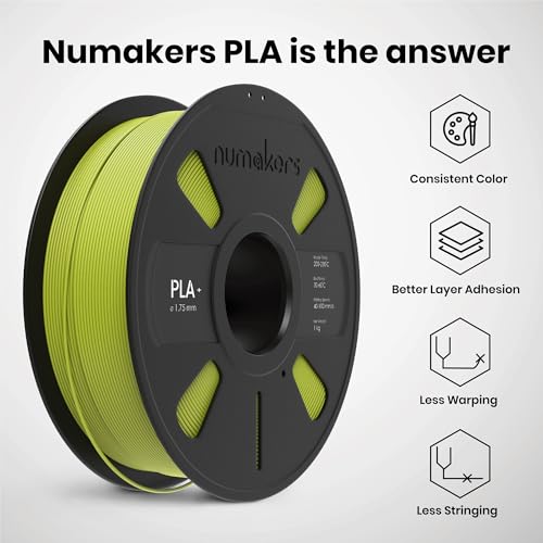 Image of NUMAKERS PLA+ 3D Printer Filament, 1.75mm, Dimensional Accuracy + /- 0.03 mm, 1 kg Spool (2.2 lbs), Compatible with Most FDM Printers (Ryobix Green)