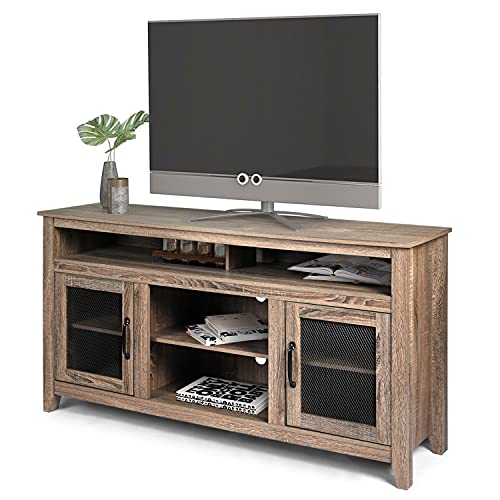 LYNSLIM Entertainment Center for 65 inch Tall - Farmhouse TV Stand with Storage Cabinets Shelves & 2 Mesh Doors for Living Room, Industrial TV Console Table for Entryway, Grey LYNSLIM Entertainment Center for 65 inch Tall - Farmhouse TV Stand with Storage Cabinets Shelves & 2 Mesh Doors for Living Room, Industrial TV Console Table for Entryway, Grey