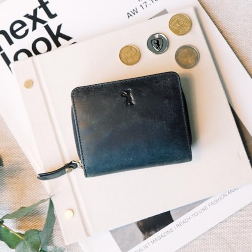 Image of BERLINER BAGS Soft Leather Small Wallet Women Sara, Gift Box - Dark Grey | Genuine Leather Bifold Zip Wallet, Fits Purses & Crossbody Bags, 8 Card Slots, Zipped Coin Pocket, RFID Blocking
