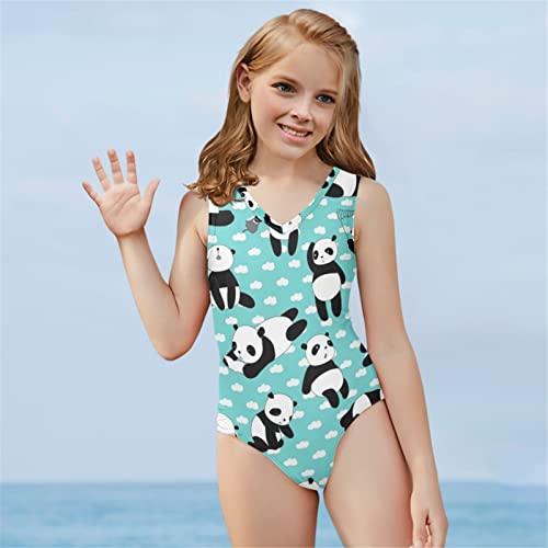 Afpanqz Girls One Piece Swimsuits Adorable Pandas Print Swimwear Beach Bathing Suit 9-10 Years Monokini Ligh Blue Polka Dots Design Beachwears #TOP4