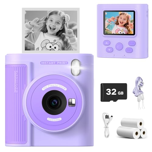 Mgaolo Kids Camera with Instant Print, Thermal Printing Digital Camera Toy for 3-12 Years Old Children, Safe Ink-Free Design, Present for Creativity & Learning (Purple)