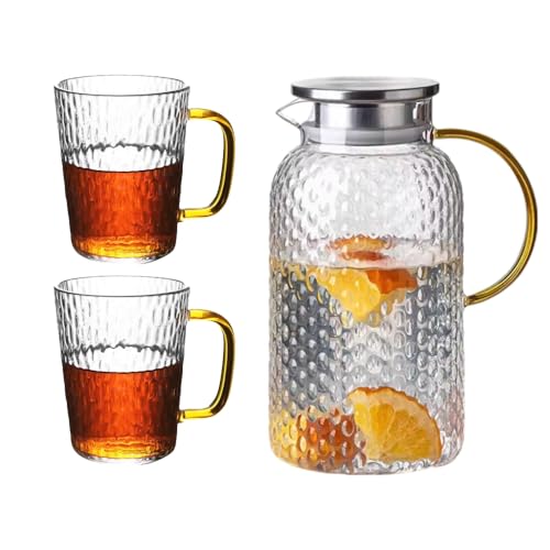 西田(Nishida)ティーポット&マグカップ2個OR4個セット 耐熱ガラス 茶こし付き ポット 食洗機対応 おしゃれ シンプル 北欧 ギフト ピッチャー 冷水筒 耐熱 耐冷 水差し 麦茶 ミルク ジュース 紅茶 500ml 1000ml 300ml (1