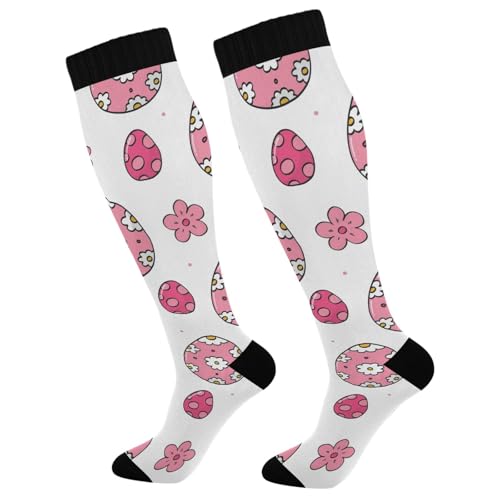 Dussdil Easter Pink Eggs Flowers Compression Socks for Women Men Floral Circulation Long Knee Socks for Sport Gym Stockings Socks