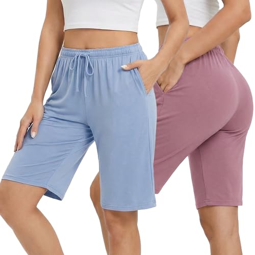 Image of HEARTNICE Womens Soft Pajama Shorts Lounge Bermuda Shorts Casual Knee-Length Sleep Shorts