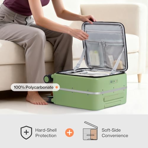 Image of mixi 17x14x9 Carry On Luggage Underseat PC Hard Shell Suitcase Top Opening Aluminum Frame Travel Suitcases with Wheels, Avocado Green