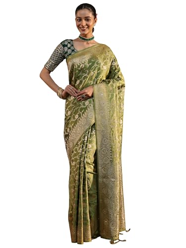 Image of Libas Woven Design Satin Saree for Women With Unstitched Blouse Piece | Traditional Saree for Festive & Wedding
