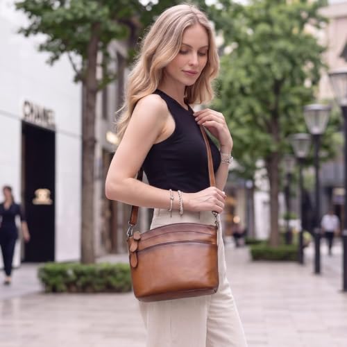 Image of HESHE Crossbody Bags for Women Genuine Leather Purses with Multi-Pockets Vintage Ladies Small Shoulder Satchel Bag