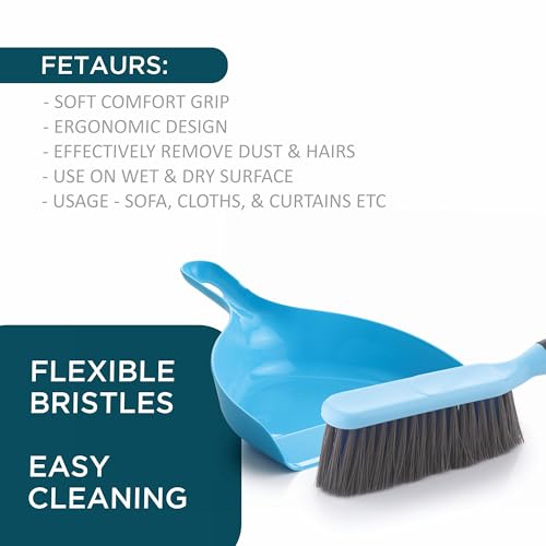 Image of Homeor Dustpan with Multi-Purpose Dusting Brush, Dust Pan Set, Brust Set for Cleaning, Cleaning Combo Set, Portable & Easy to Store, Blue