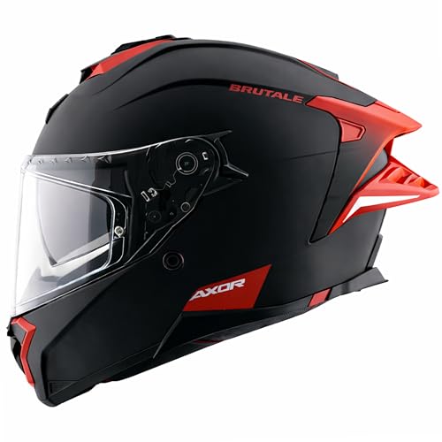 Image of Axor Brutale Corsa Helmet - Dual Spoiler | ECE 22.06, ISI & DOT Certified | Race-Ready Fit with D-Ring & UV-Protected Visor-Dull Black Red, Size: S