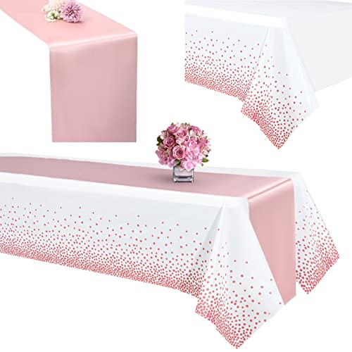 Mantel Desechable Oro Rosa Y Camino De Mesa Para Eventos