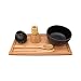 BambooMN Brand - Matcha Bowl Set (Includes Bowl, Rest,Tea Whisk, Chasaku, Tea Spoon & Tray) 1 Set Black