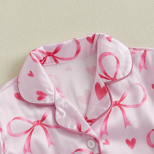 fyclemt Toddler Baby Girls Summer Silk Pjs Feather Trim Short Sleeve Shirt Shorts Satin Pajama Set Pjs Sleepwear Nightgown4