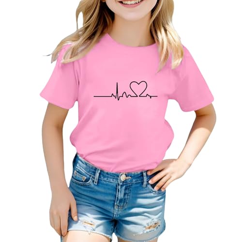 Kids Boys Girls Graphic Shirt Cute Heart Print Basic Tops Child Short Sleeve Crew Neck Tee Summer Casual Clothes