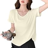 [AEZE] Tシャツ レディース 半袖 Vネック トップス カットソー ティーシャツ トップス ゆるい 夏服 痩せ見え 体型カバー 白tシャツ 黒tシャツ 重ね着 吸汗速乾 通気 無地 春 夏 秋 おしゃれ きれいめ