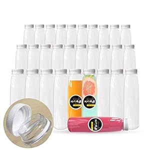 Holotap 54pcs 7oz Plastic Juice Bottles with Caps, Clear Disposable Plastic Bottles Bulk with White Tamper Evident Lids (7 OZ, White)