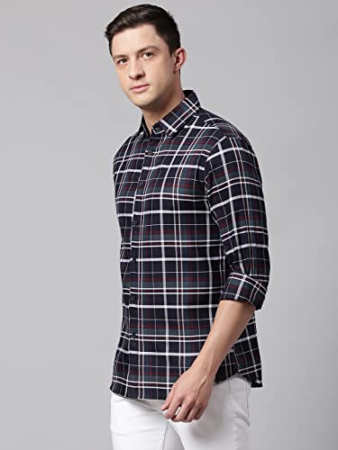 Image of Dennis Lingo Checkered Slim Fit Casual Shirt with Spread Collar for Men