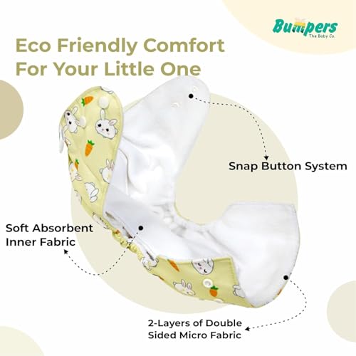 Image of Bumpers Premium & Ultra Soft Reusable Cloth Diaper with Insert Pads | Extra Absorbant, Washable, Waterproof & Adjustable Cloth Diaper for Babies /Kids, 3M-3Years (Combo, Free Size, Royal Blue+Yellow)