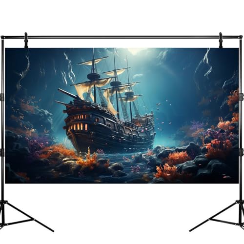 Image of Sunken Ship Aquarium Background Undersea Pirate Shipwreck Fish Tank Background Tropical Coral Reefs Ocean Seabed seascape Reptile Tank Backgrounds Tropical Marine Life Terrarium Backgrounds 36x24in