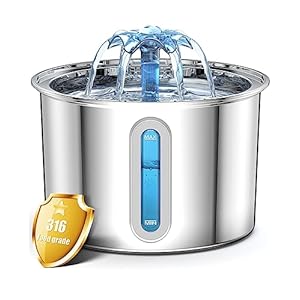 oneisall Fuente de Acero Inoxidable 316 para Gatos, Bebedero Ultra Silencioso para Gatos con Ventana de Nivel de Agua, Dispensador de Agua con Bomba Actualizable, 3 Filtros de Carbón Activado – 2L