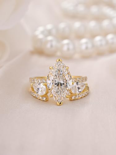3.5CT Marquise Cut Inset Engagement Ring Set, S925 Sterling Silver 5A Cubic Zirconia Bridal Wedding Ring Set for Women2