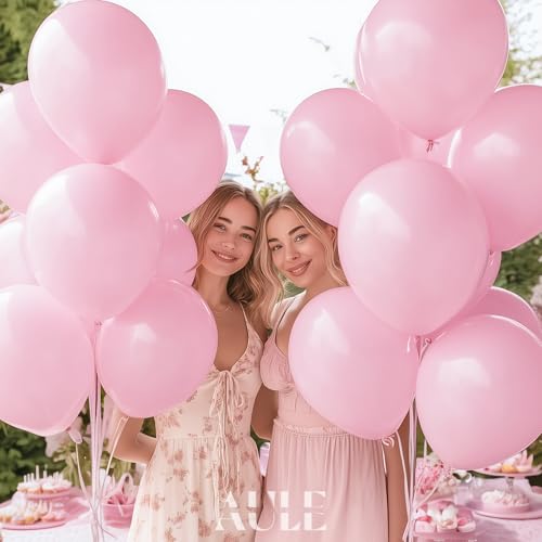 Image of AULE Latex Macaron Pink Balloons 50 Pcs 12 inch Helium Party Balloons Light Pink Happy Birthday Graduation Gender Reveal Decoration Wedding Baby Shower