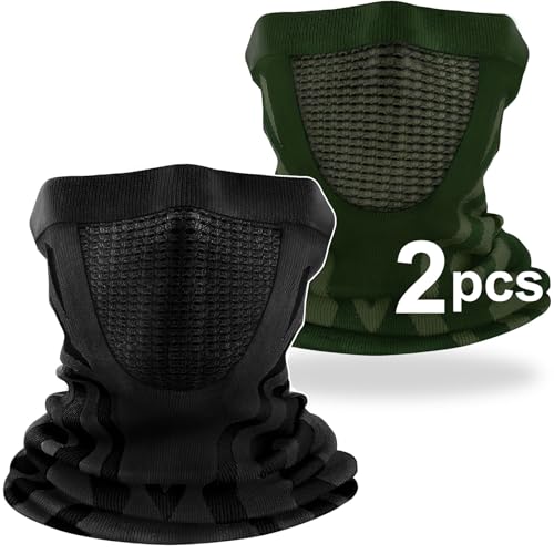 ENONEO Calentador de Cuello Mascarilla Moto para Hombre Mujer Alta Elasticidad Braga Cuello Ciclismo Termica Transpirable Pasamontañas Esqui Bandana Cuello para Running Bicicleta (Negro + Verde Oliva)