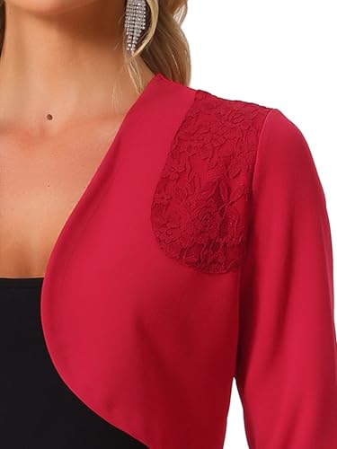 Image of Allegra K Women's Elegant Bolero Shrugs Lace Insert Business Office Open Front Crop Cardigan