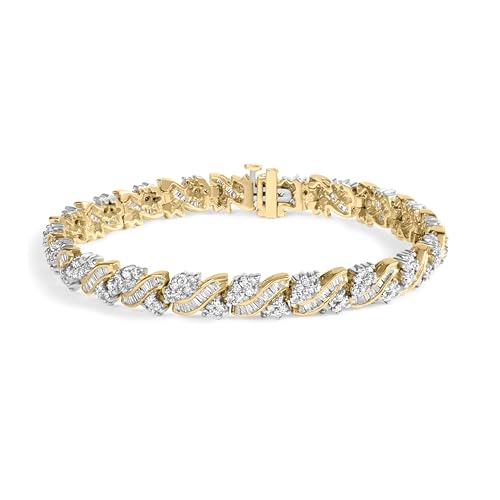 Haus of Brilliance 14K Yellow Gold 4.00 Cttw Diamond Woven Composite Cluster and S-Link Bracelet (I-J Color, I1-I2 Clarity) - 7" Inches