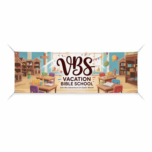VBS Large Banners and Signs for Outdoor by BCB Print | Church Polyester Banner with 4 Hole for Easy Hang Indoor & Outdoor | 4x1.25ft Banner to Promote Business | HD Made in USA
