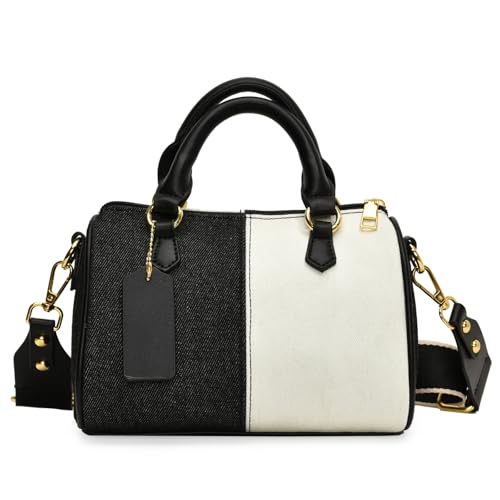 Barrel-shaped Denim Handbag and Purse Women Small Tote Shoulder Crossbody Bag with Guitar Adjustable Shoulder Strap