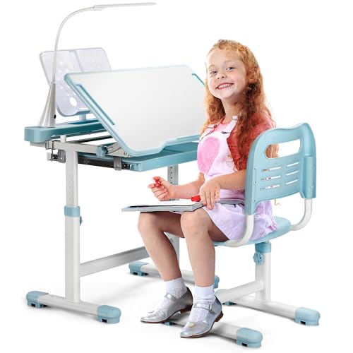 Rengue Kids Desk and Chair Set, Height Adjustable Children School