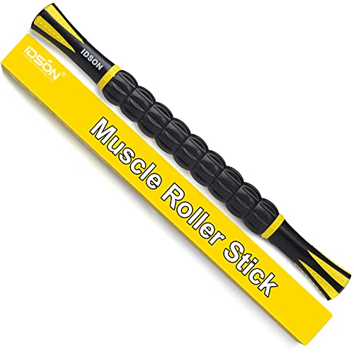 Idson Muscle Roller Stick For Athletes- Body Massage Sticks Tools-Muscle Roller Massager For Relief Muscle Soreness,Cramping And Tightness,Help Legs And Back Recovery,Black Yellow #TOP1