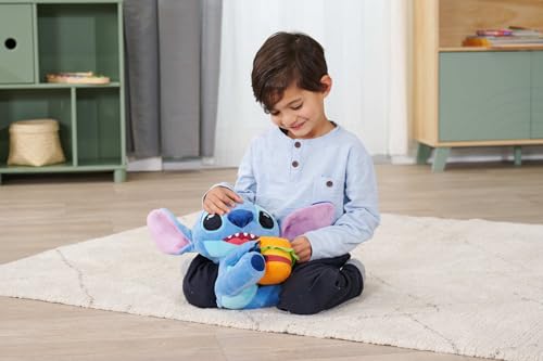 Simba Disney Stitch Kuscheltier mit Burger – Plüschfigur zum Knuddeln, mit Buntem Burger in der Hand, beliebter Disney-Klassiker für Fans und Kinder, blau, 25 cm, ab 0 Jahren