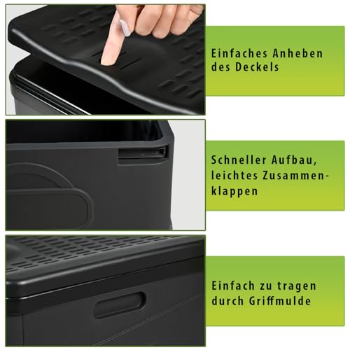 Montafox Faltbare Campingtoilette max 150 kg Mobile Toilette WC Klapptoilette Trockentrenntoilette 12 Toilettenbeuteln - Farbe: grau/schwarz