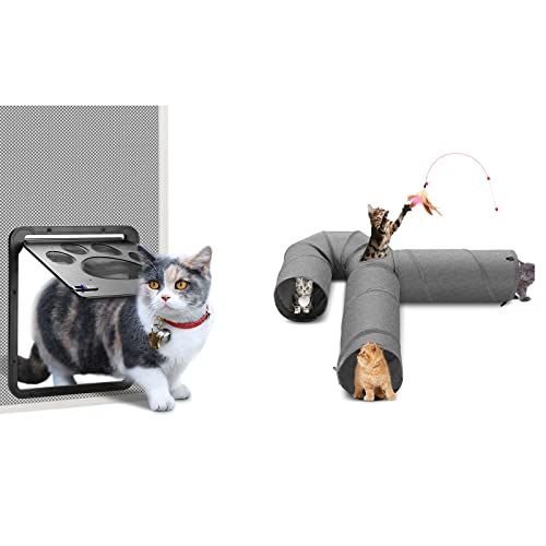 Ownpets Pet Screen Cat Door Magnetic Flap Automatic Closure Door And Cat Tunnel Large 3 Way U-Shaped Cat Play Tunnel #TOP17