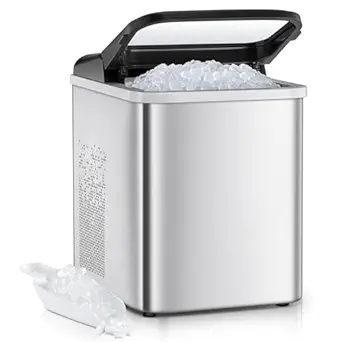 Nugget Ice Maker Countertop, 55lbs/24H Chewable Pellet Ice Machine with Self-Cleaning, Ready in 6 Minutes, Portable Ice Makers with Basket and Scoop for Home, Kitchen, Office (Silver)