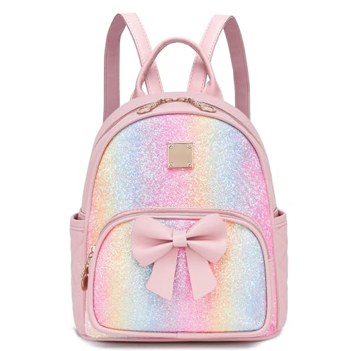 I IHAYNER Mini Backpcak for Girls Small Bowknot Quilted Leather Backpack Purse for Women Travel Cute Trendy Stuff Gifts for Kids Rainbow