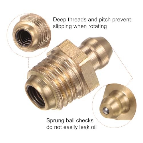 Image of HARFINGTON 15pcs Brass Straight Grease Fitting M10x1.25mm Metric Thread Hydraulic Grease Nipple Accessories for Car