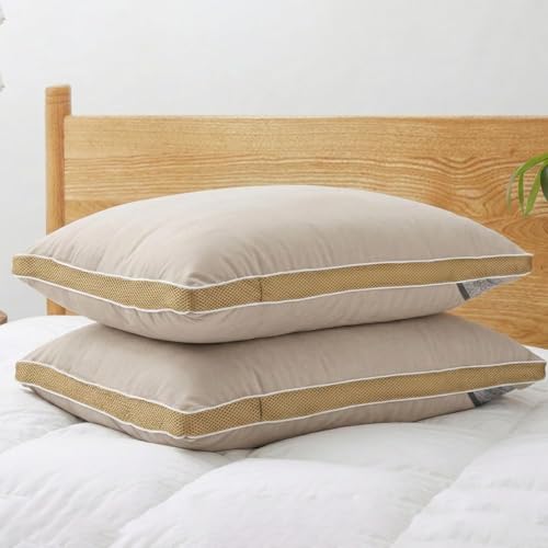 Image of AYKA Premium Microfiber Pillow for Sleeping, Set of 2 | 17x27 Inch Hotel Luxury Bed Pillows | 100% Virgin Fiber Fill, Soft & Fluffy | Neck Support for Side, Back & Stomach Sleepers | Beige