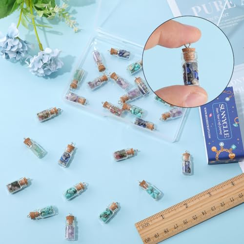 SUNNYCLUE 1 BOX 30Pcs Mini Glass Bottle Charms Necklace Wish Bottle Charm Tiny Jar Small Gemstones Drifting Cork Stoppers Decoration for jewellery Making Earring Keychain Xmas Gift - Image 3