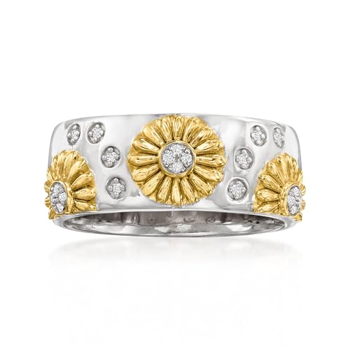 Ross-Simons Diamond Sunflower Ring in Sterling Silver and 18kt Gold