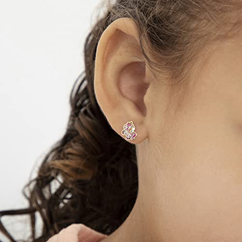 14k Yellow Gold Unicorn Screw Back Earrings for Young Girls & Preteen - Small Magical Multicolor Unicorn Stud Earrings for Little girls - Fun & Fashionable Unicorn Earrings for Kids3
