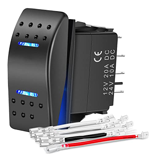Image of Nilight 7Pin Momentary Rocker Switch DPDT Toggle(On)-Off-(On) | 3 Way Electrical 12V /20A 24V /10A Waterproof with Jumper Wires for Winch in Out Down Up Trucks RV Boats Automotive Cars Blue
