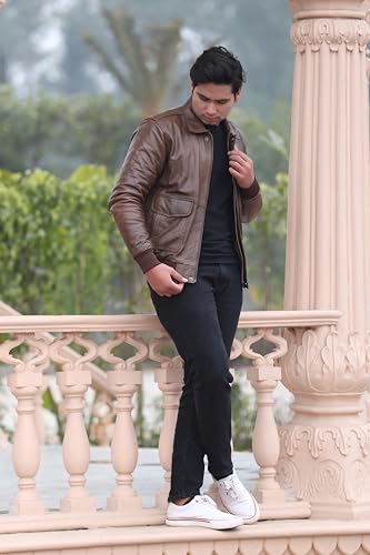 Image of Genuine Leather Jacket for Men | Vikram Bomber Jacket in Black & Brown