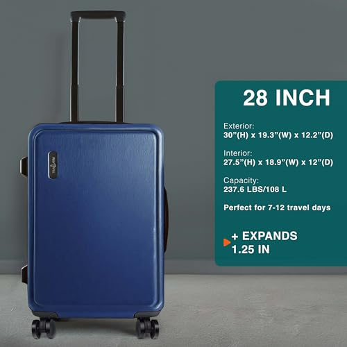 Image of Luggage Sets 3 Piece, 24 Inch Suitcase and 28 Inch Luggage with Spinner Wheels, Durable Hard Shell Suitcase Set, Expandable Travel Suitcases with Wheels, Navy