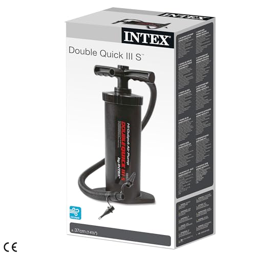 Intex Double Quick 3 S Hand Pumpe - Luftpumpe - 37 cm - Mit 3 Düsenaufsätze 68605 Schwarz L