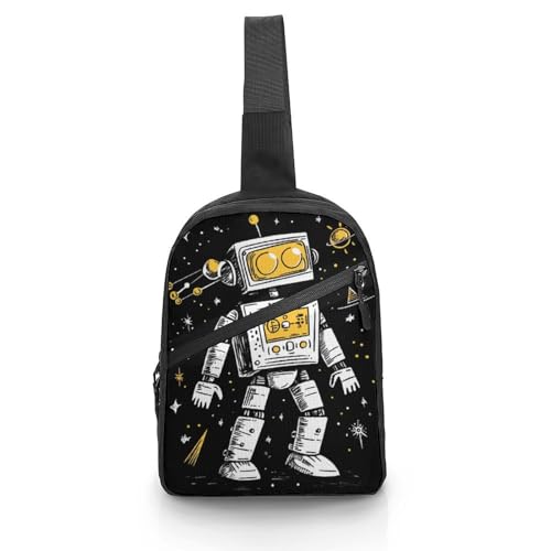 Robot Astronaut Chest Bag Foldable Crossbody Unisex Pack Travel Hiking Adjustable Shoulder Straps Sling Bags