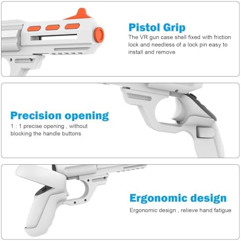 Tyasoleil Handle VR Accessories for Meta Quest 2 & 3, Humanized Gun Stock for Oculus Quest 2 & 3, Weighted Controller Grips, Better FPS Vivid FPS Gaming Experience, Gift for Xmas (Orange & White) - 4