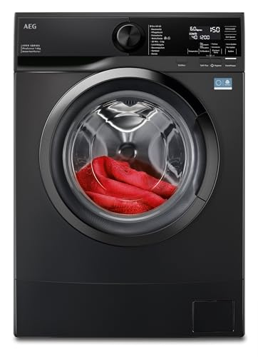 AEG Waschmaschine kompakt, 416 mm Tiefe,6 kg, Serie 6000 ProSense -Mengenautomatik - Smarte Beladungserkennung, A, Klein, Leise, Nachlegefunktion, Wasserstopp, 1200 U/min, Matt Schwarz, LSR6SA75260