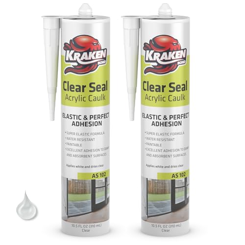 Kraken Bond Clear Seal Latex Caulk  2x10.5 Fl.oz. Extrudes White - Dries Clea...